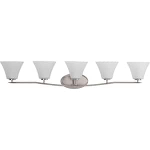 Bravo Collection 46 in. 5-Light Brushed Nickel Etched Glass Modern Bath Vanity Light