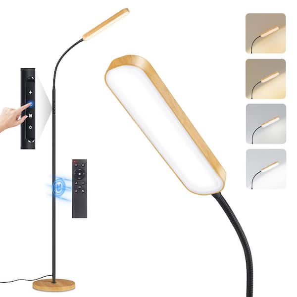 BICIK 68.5 in. Classic Wood Grain Standard Dimmable and 4 Color Temperature LED Floor Lamp with Remote & Touch Control