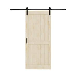 36 in. x 84 in. Paneled H Shape Solid Core Unfinished Pine Wood Sliding Barn Door Slab with Hardware Kit