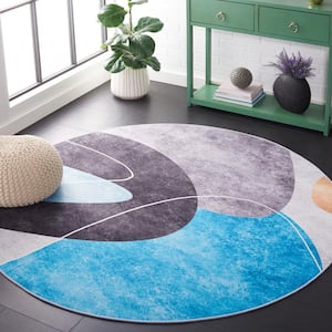 Tacoma Dark Gray/Turquoise 6 ft. x 6 ft. Machine Washable Abstract Round Area Rug