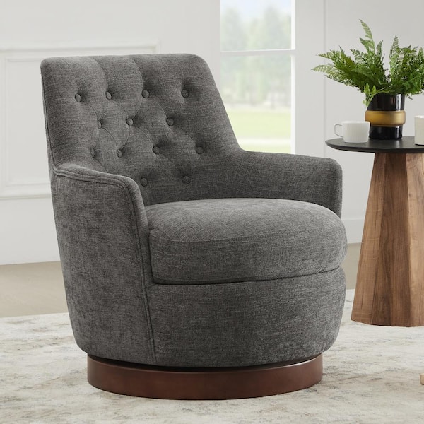 Spruce & Spring Talos Fossil Gray Fabric Tufted Swivel Accent Chair