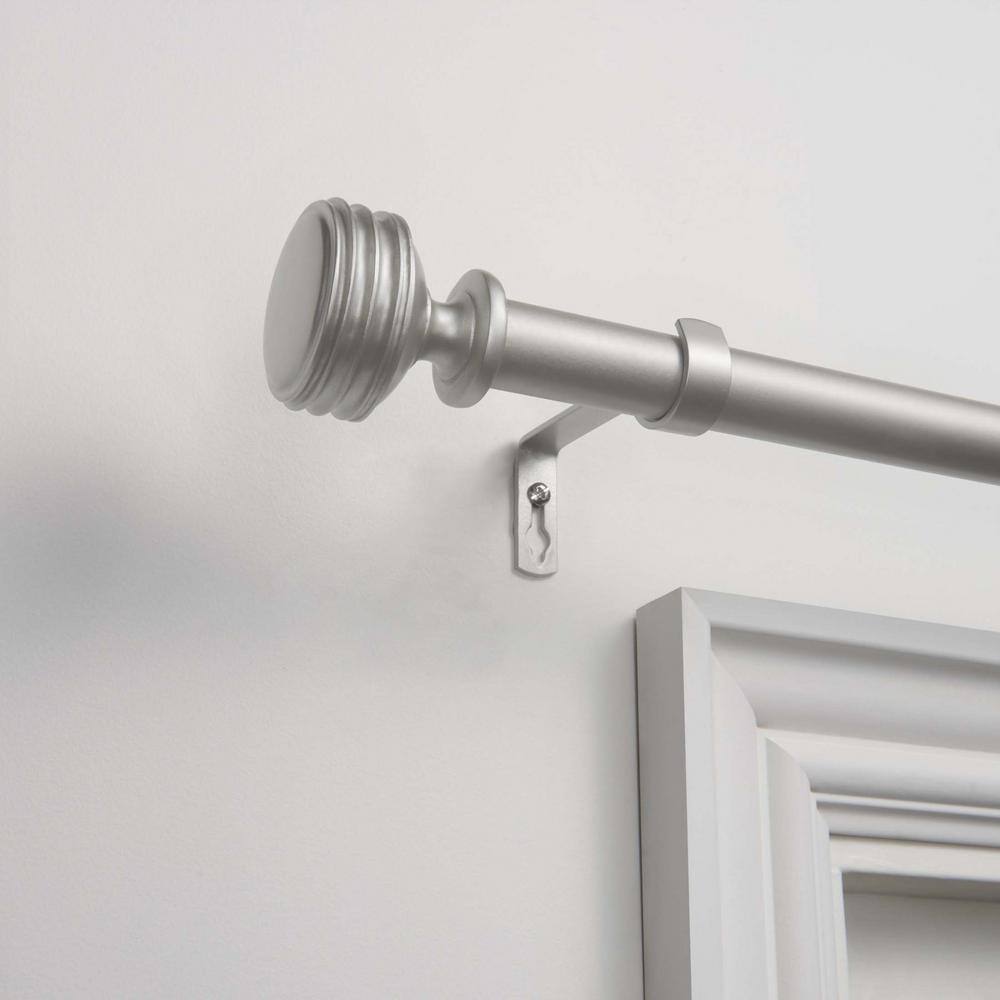 Matte Silver Adjustable Iron Curtain Rod with Ribbed Finials