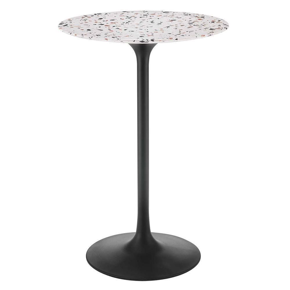 MODWAY Lippa 28 in. Black/White Round Terrazzo Bar Table EEI5709BLK