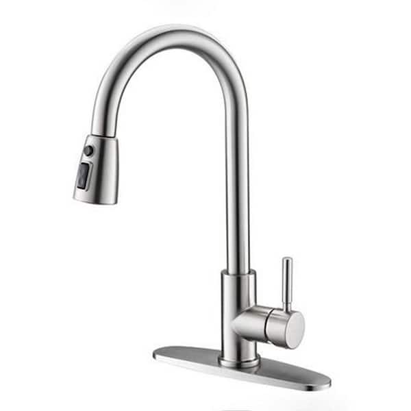 Unbranded Single Handle Pull-Down Sprayer Kitchen Faucet with Deck Plate in Brushed Nickel