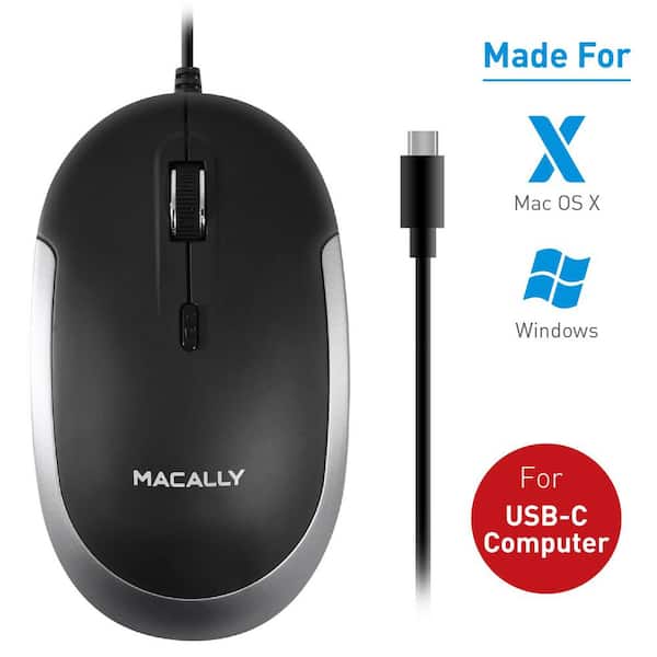 Macally Silent USB Type C Mouse Wired for Mac/PC, Compact Design and Optical Sensor and Switch 800/1200/1600/2400, Black UCDYNAMOUSESG - The Home Depot