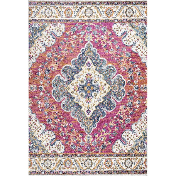 Red Polypropylene 4 ft. x 6 ft. Floral Indoor Area Rug A46A1-rug-991 ...