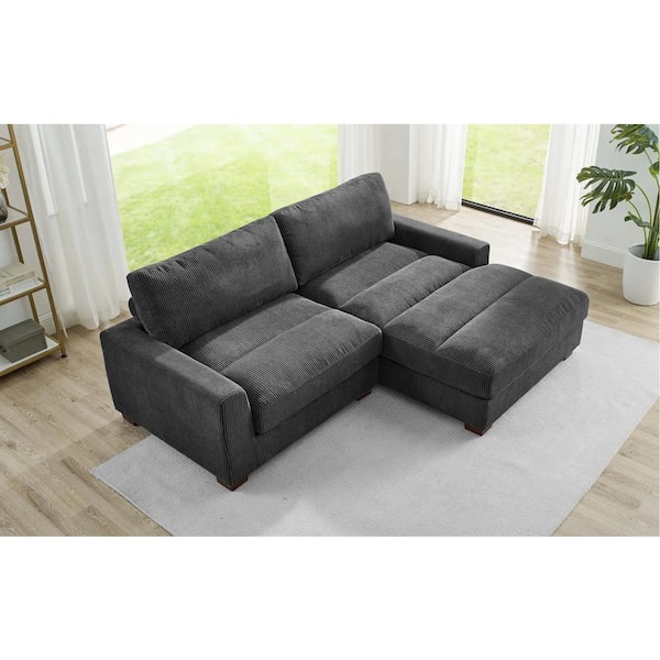 Monland Modern 90 in. Square Arm Polyester Corduroy Upholstery L-Shaped Chaise Deep-Seated 2-Pieces Sectional Sofa in Grey