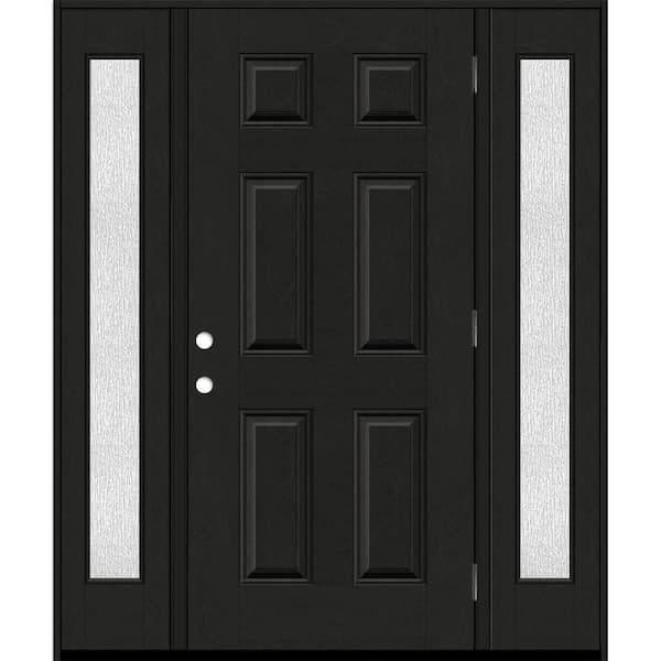 Steves & Sons Regency 68 in. x 80 in. 6 Panel LHOS Onyx Stain Mahogany Fiberglass Prehung Front Door with Rain 14 in. SLs 4-9/16