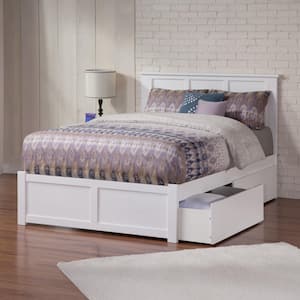 Madison White Solid Wood Frame Full Platform Bed with Footboard and Storage Drawers
