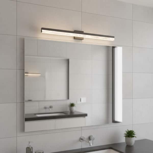 48 in. 1-Light Brushed Nickel Integrated LED Vanity Light with Acrylic Shade, 32W Linear Wall Sconce for Bathroom Mirror