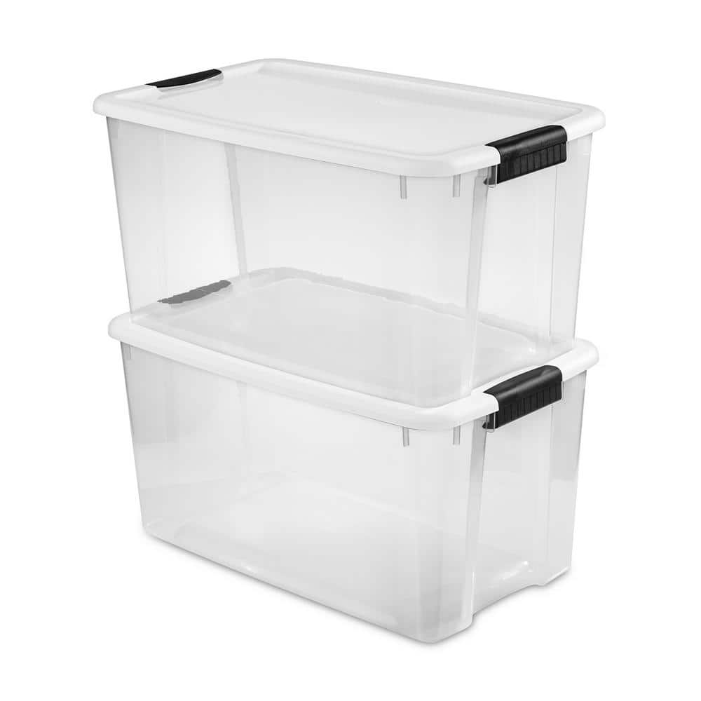 Clear 70 Quart Stackable Plastic Storage Bin with White Lid