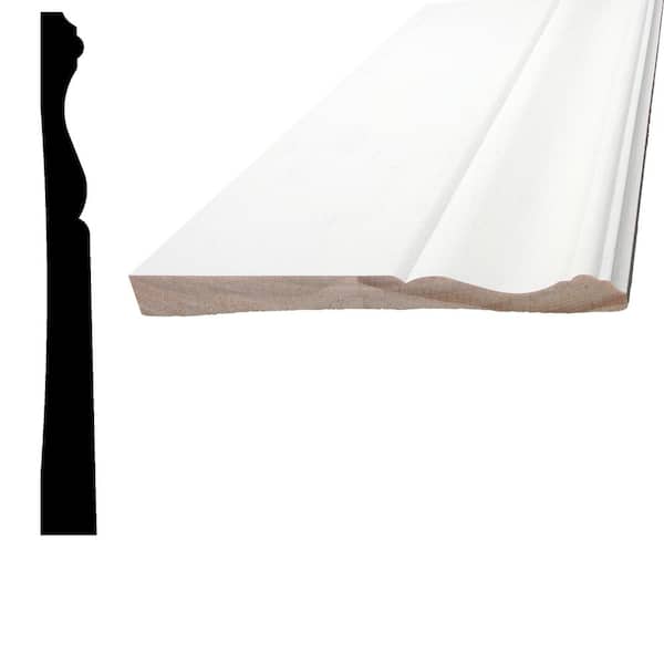 9/16 in. D x 5-3/16 in. W x 96 in. L Primed Pine Wood Finger-Joint Baseboard Moulding Pack (4-Pack)