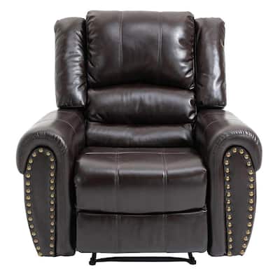 42 in. W Brown Classic Manual Standard Faux Leather Recliner 1 Position Sofa Recliner