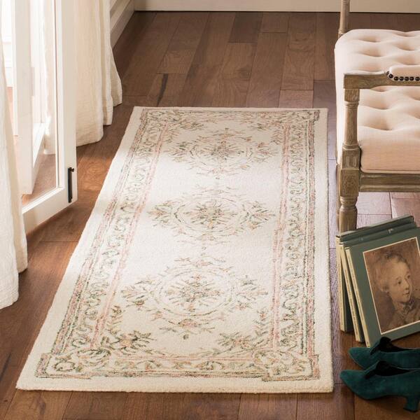 Micro-Loop 2 ft. x 13 ft. Ivory/Fuchsia Floral Border Runner Rug