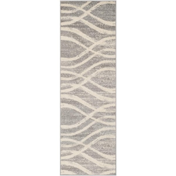 Adirondack 3 ft. x 18 ft. Gray/Cream Waves Runner Rug