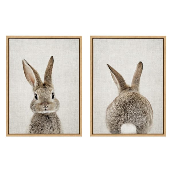 Kate and Laurel Sylvie "Bunny Portrait and Bunny Tail" by Amy Peterson Framed Canvas Wall Art Set 18 in. x 24 in.