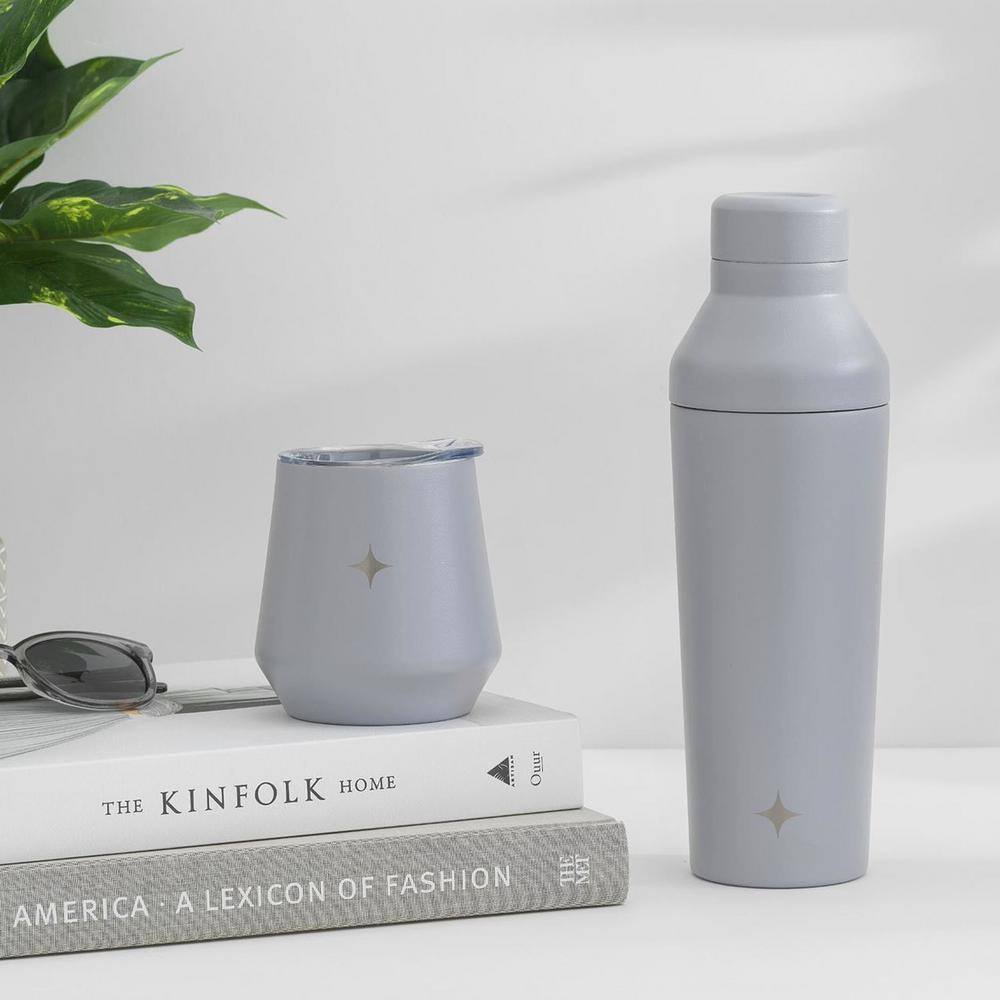 12 oz Grey Triple Insulated Stainless Steel Wine Tumbler with Lid
