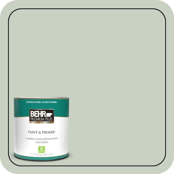 BEHR PREMIUM PLUS 1 qt. #PPU11-12 Mild Mint Semi-Gloss Enamel Low Odor Interior Paint & Primer