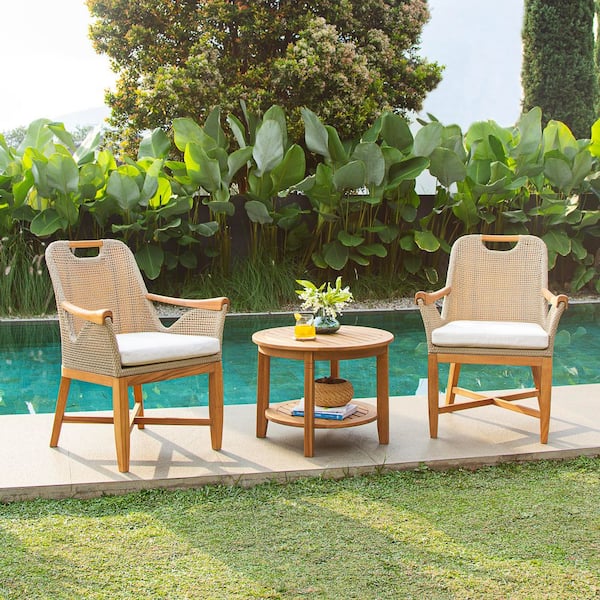 Sydney 3-Piece Teak Wood Patio Conversation Set with Light Tan Cushion