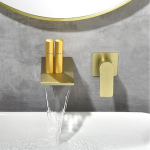 Dowell 1 Handle Wall Mounted Faucet with Solid Brass Valve and Spot Resistant in Brushed Gold, 3.1 GPM Waterfall Flow