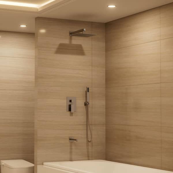 Crozet 3-Spray Wall Mount Tub and Handheld Shower Head Shower Faucet 2.5 GPM in. Brushed Nickel (Valve Included)