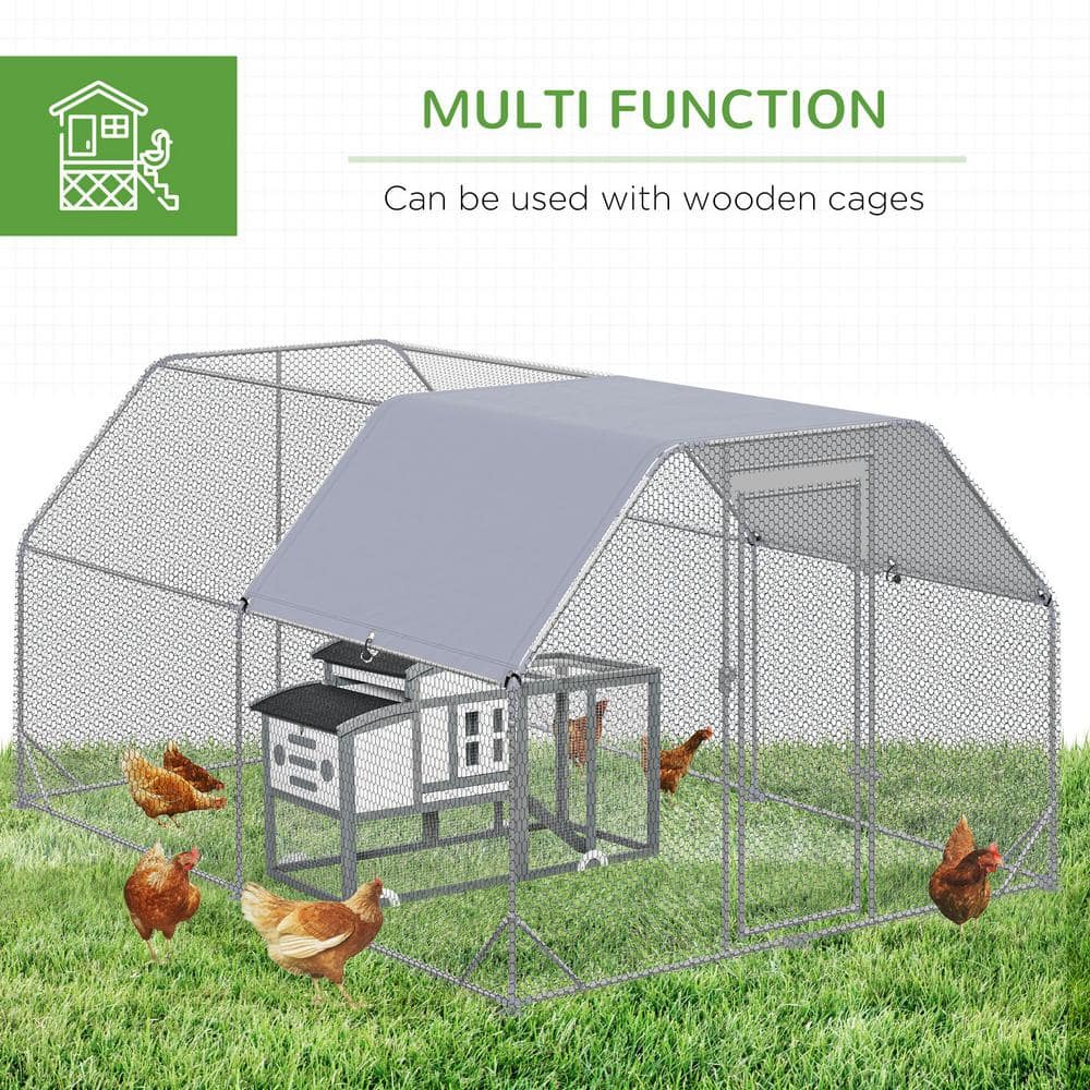 Silver Galvanized Steel Walk-In Chicken Coop with Cover