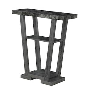 Newport 31.5 in. Weathered Gray/Black Faux Marble Rectangle V-Console Table with Shelves