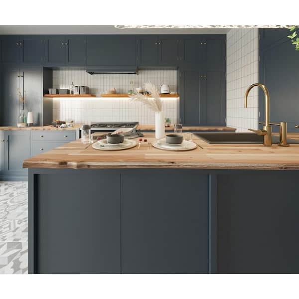 Interbuild 6.2 ft. L x 40 in. D, Unfinished Acacia Butcher Block Island Countertop, with Live Edge