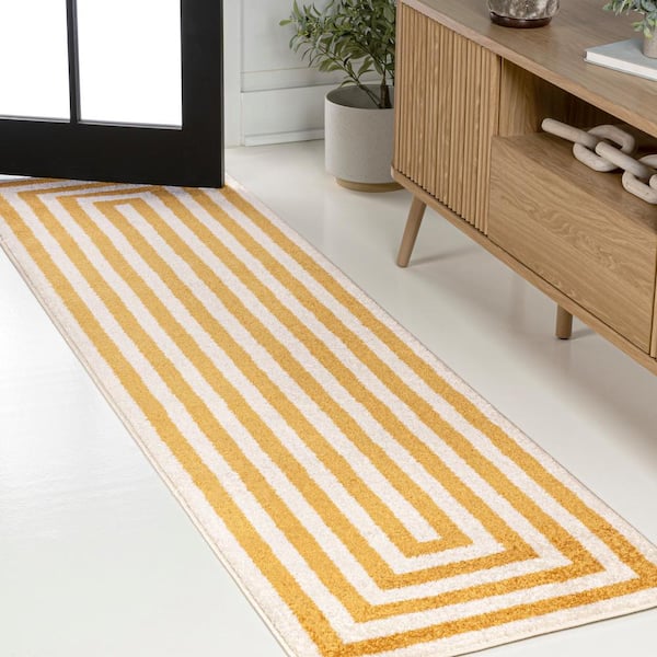 JONATHAN Y Bandol Modern Classic Mitre Stripe Yellow/Ivory 2 ft. x 8 ft. Runner Rug
