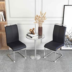 Modern Black PU Leather Seat Dining Chairs Set of 2 for Kitchen, Living, Dining Room