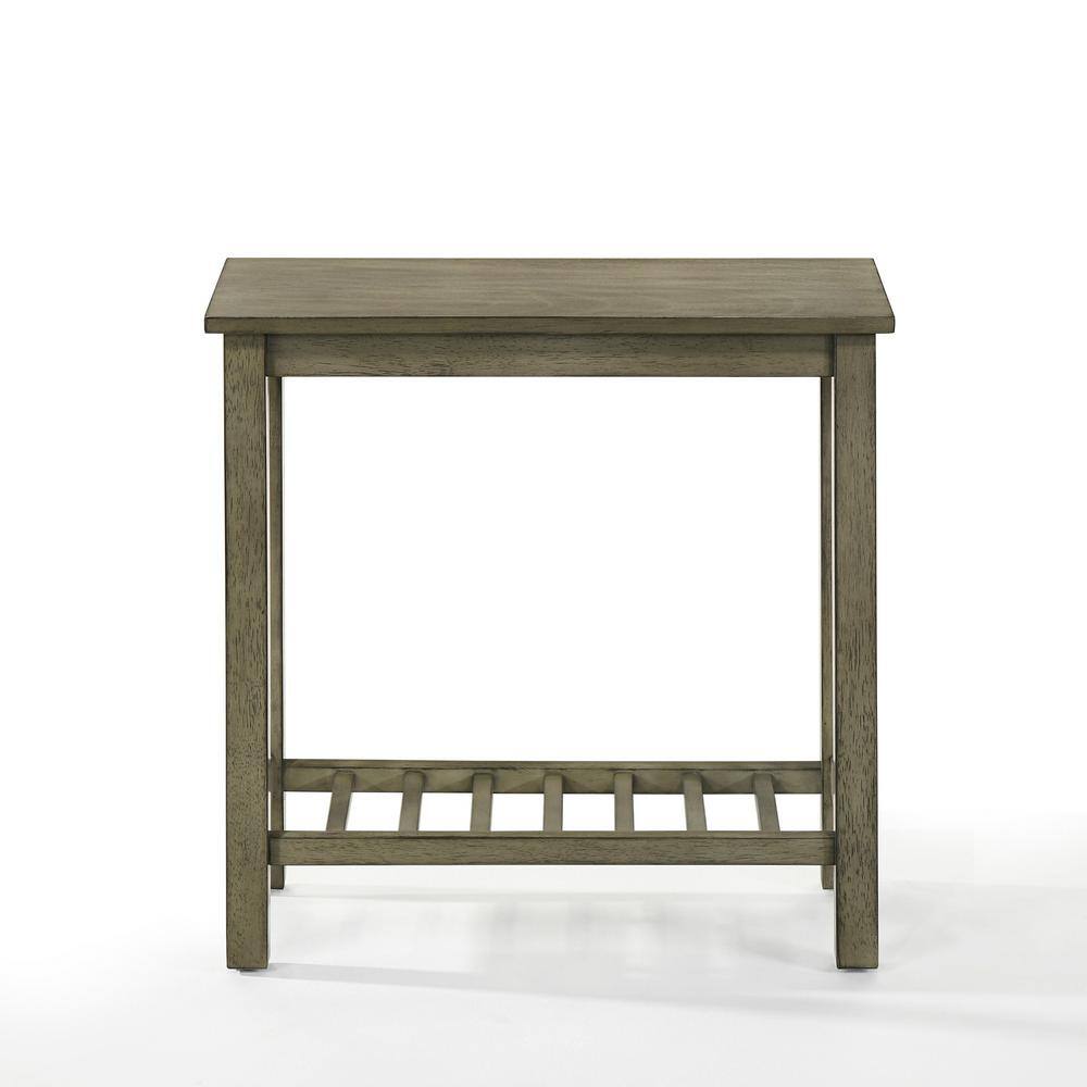 Eden Gray Solid Wood Rectangular End Table with Shelf