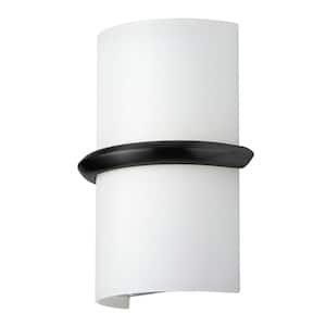 Wallace 1 Light Matte Black Dimmable Wall Sconce with White Opal Shade