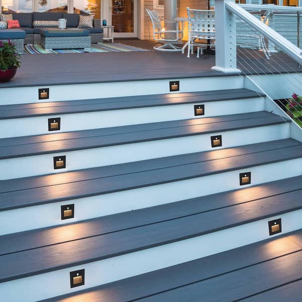 3.25 in. Hardwired Black Aluminum Motion Sensing LED Outdoor Deck Stair Light with glass Lens (12-Pack)