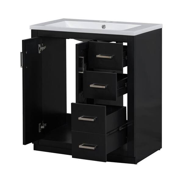 Miscool Ami 30 in. W x 18 in. D x 34 in. H Single Sink Freestanding Bath Vanity in Black With White Resin Top (3-Drawers)