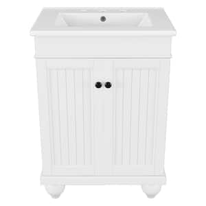 24 in. White Modern Freestanding Bath Vanity Cabinet with Ceramic Single Sink Top