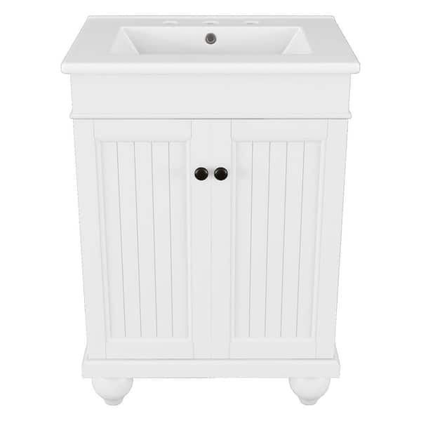 Sarlai 24 in. White Modern Freestanding Bath Vanity Cabinet with Ceramic Single Sink Top