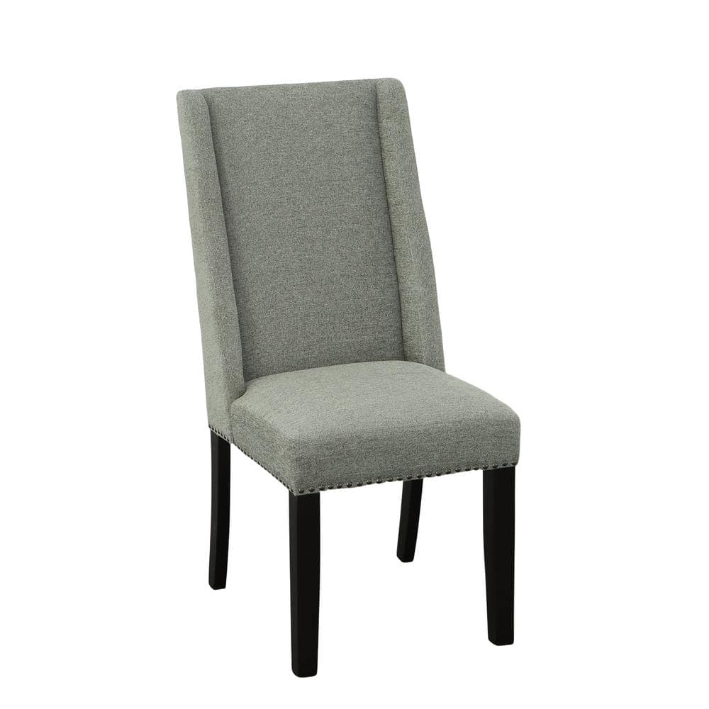 Espresso Wood & Charcoal Velvet High-Back Side Chair, Set of 2