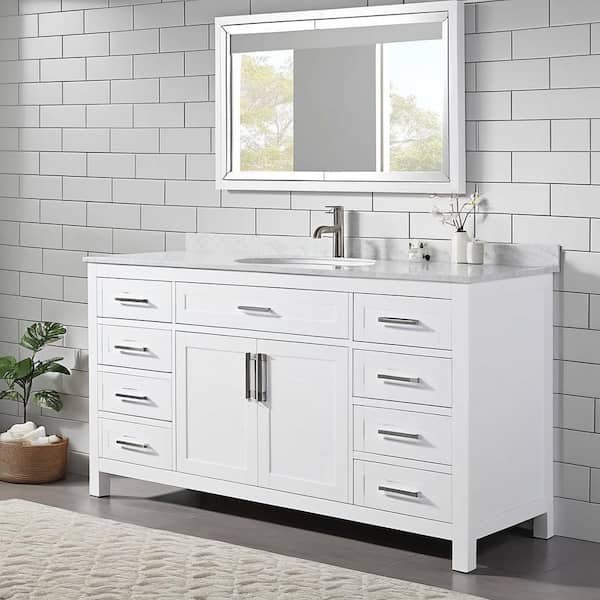 Beckett 66 in. W x 22 in. D Single Vanity in White with Cultured Marble Vanity Top in Carrara with White Basin