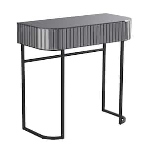 Gray and Black Bench Mirrored Vanity Table Mirrored Dressing Table 32.3 in. x 31.5 in. x 15.8 in.