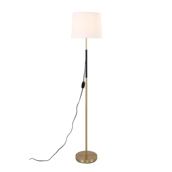 Uixe 57.8 in. Black and Brass Stick Standard Floor Lamp with White Fabric Shade