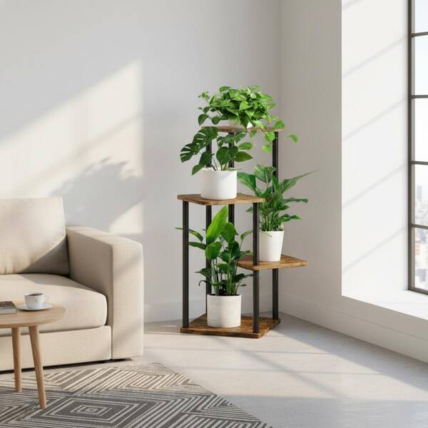 4 Tier Black Wood Plant Stand (11.8 in. W x 31.5 in. H) YA56 - The