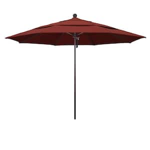 11 ft. Bronze Aluminum Commercial Market Patio Umbrella with Fiberglass Ribs and Pulley Lift in Henna Sunbrella