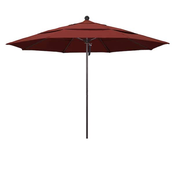 California Umbrella 11 ft. Bronze Aluminum Commercial Market Patio Umbrella with Fiberglass Ribs and Pulley Lift in Henna Sunbrella