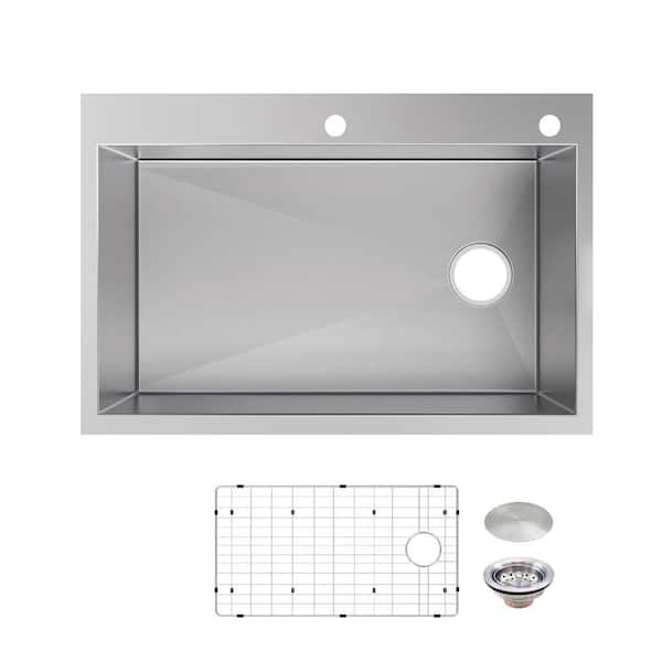 Professional Zero Radius 33 in. Drop-In Single Bowl 16 Gauge Stainless Steel Kitchen Sink with Accessories