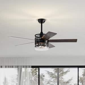 52 in. Farmhouse Indoor/Outdoor Matte Black Standard 3-Speeds Ceiling Fan with Light and Remote