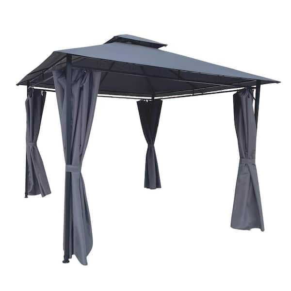 Tenleaf 10 ft. x 10 ft. Dark Gray Outdoor Patio Garden Gazebo Tent with Curtains