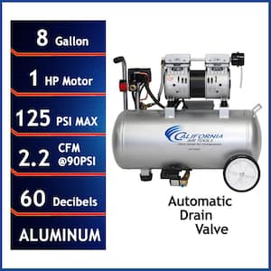 Ultra-Quiet 8 Gal. Aluminum Tank 1 HP 120 PSI Oil-Free Electric Air Compressor with Automatic Drain Valve