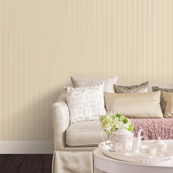 Matte and Shiny Embossed Striped Wallpaper in Pale Yellow Gold