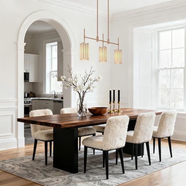 Modern 30 in. 3-Light Dark Gold Linear Chandelier with White Stained Glass Shades for Kitchen Island Dining Room Pendant