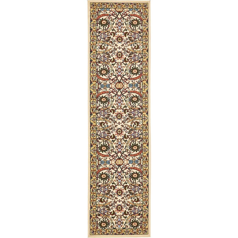 Espahan Cream Floral Synthetic 10 Ft Runner Rug